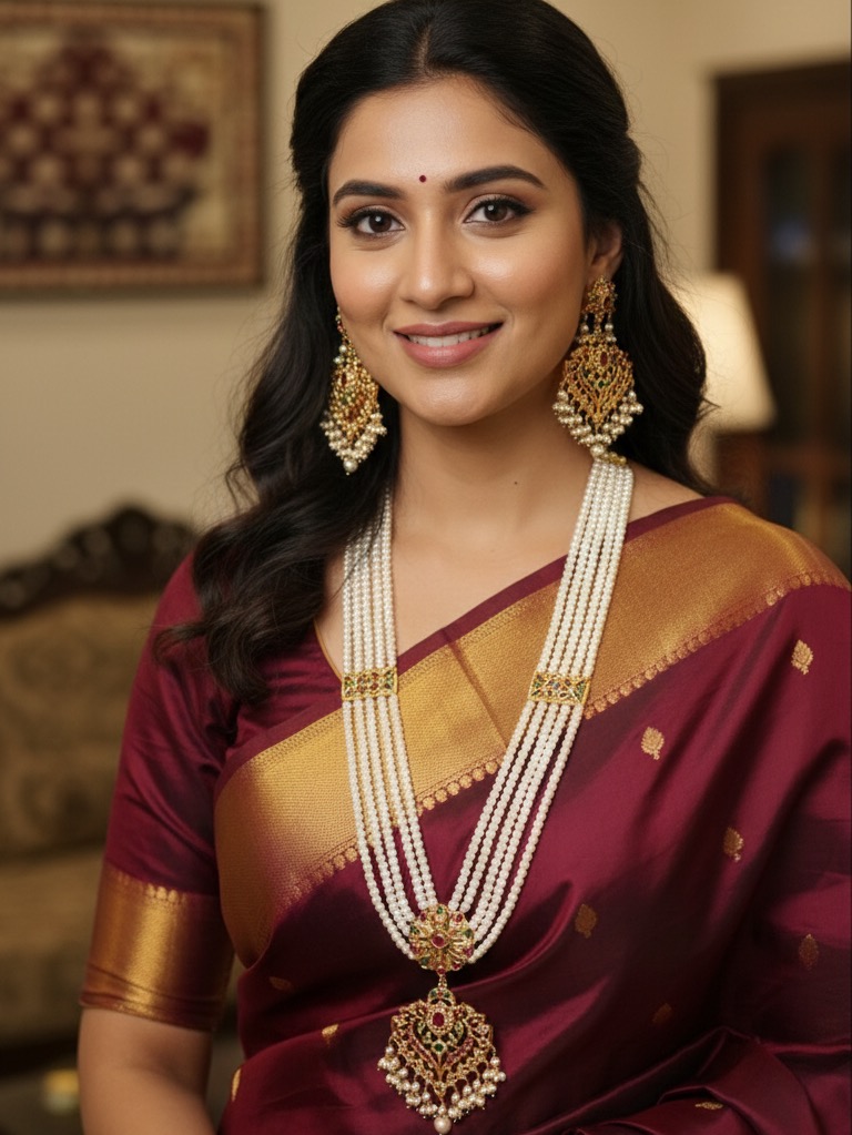Supriya long necklace set(red green)