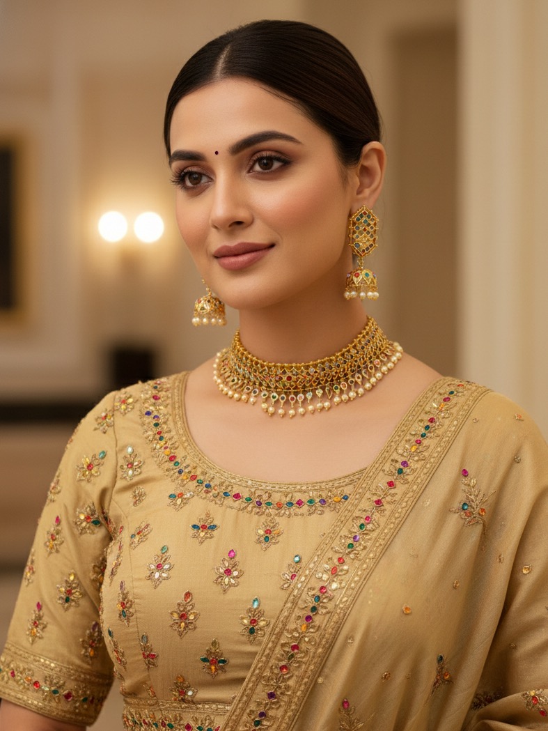 Anushka choker set(multicolour and golden)