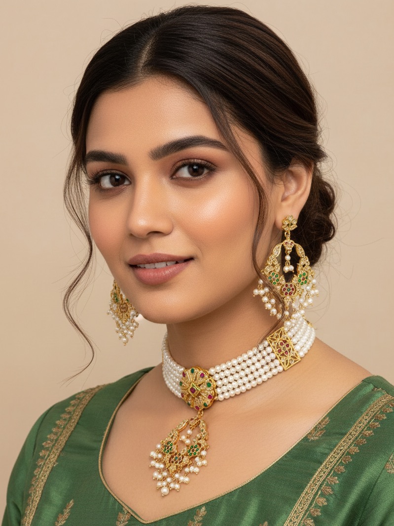 Nilofar choker set(Red green)