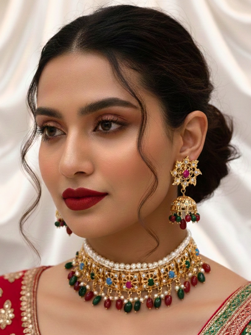 Maryam nizami choker set(multicolour and red green)