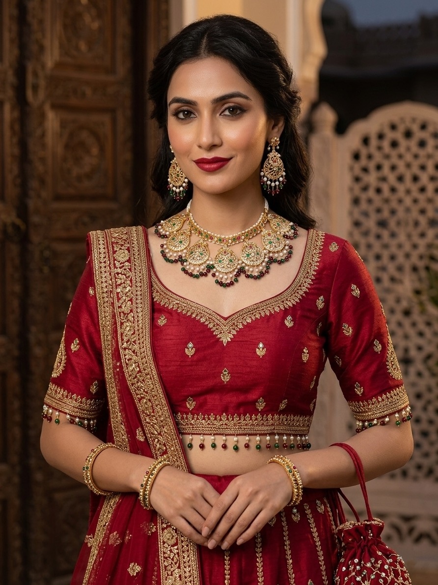 Tanvi necklace set(red green)