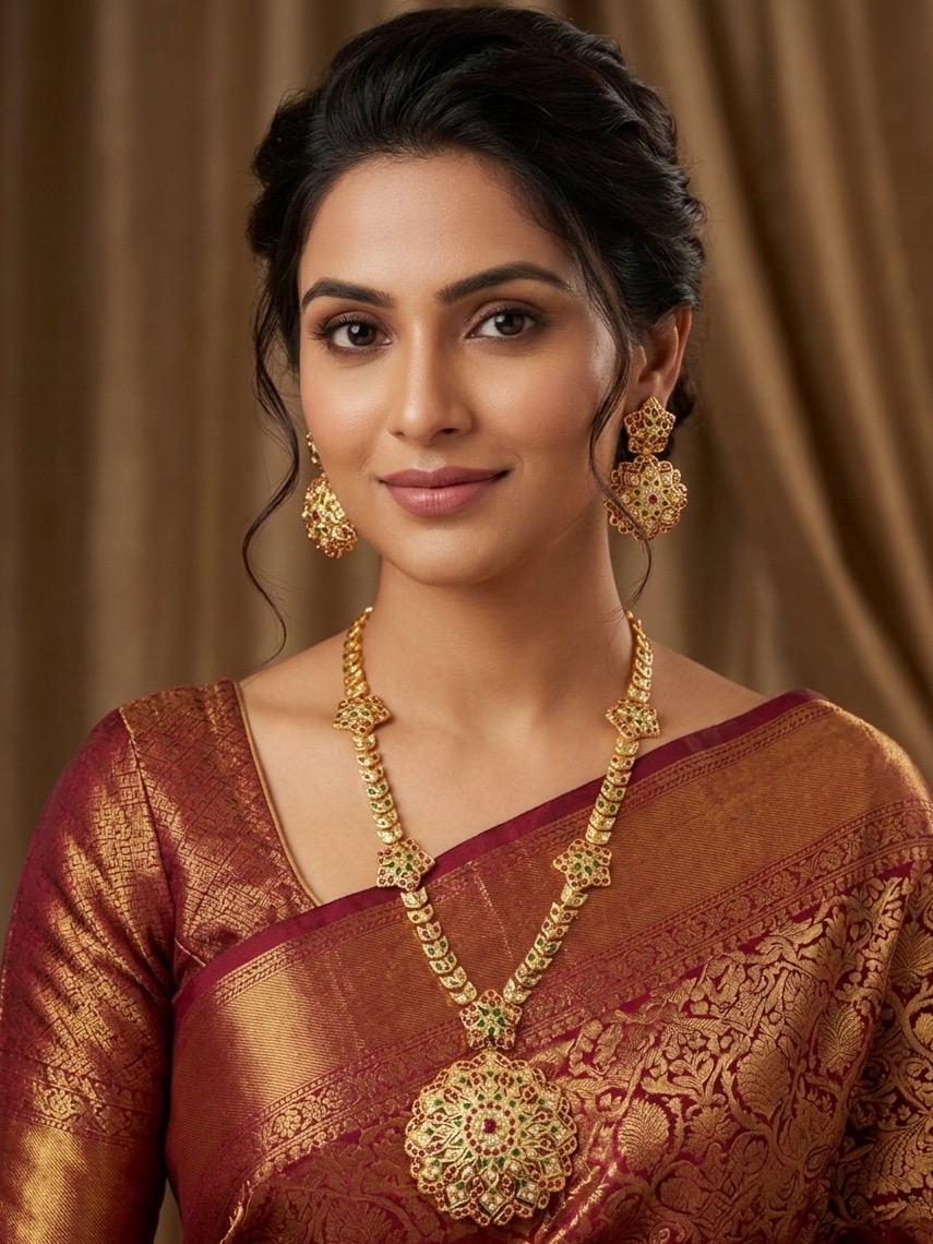 Shruti long necklace earrings (red green)