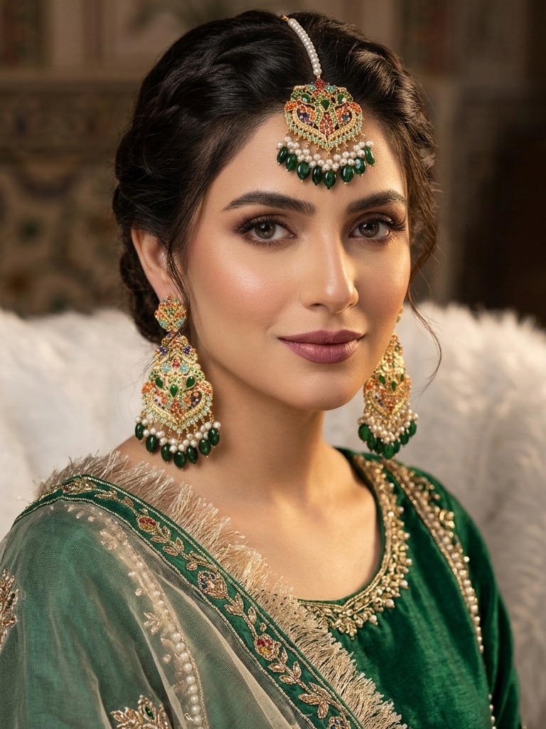 Abiya earrings tika set(multicolourand green)