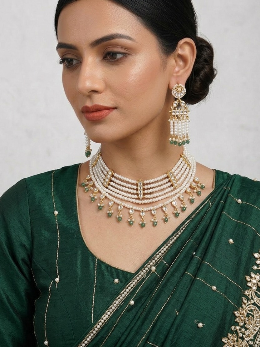Vaani pachi kundan necklace set(green)