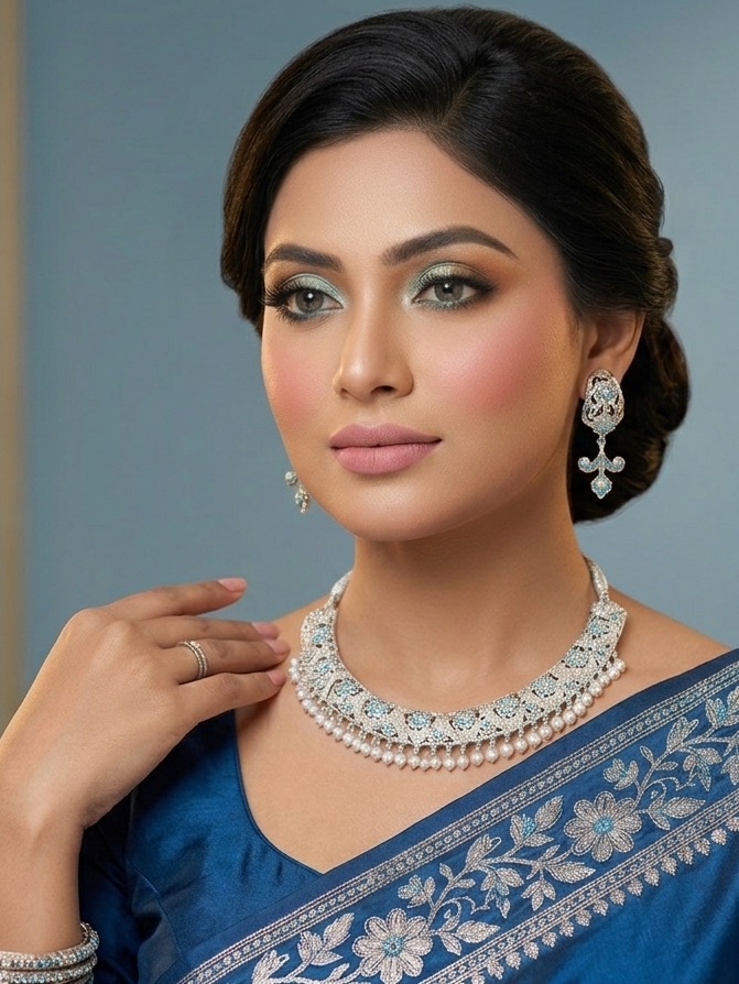 Shambhavi necklace set(Silver and Firoza)