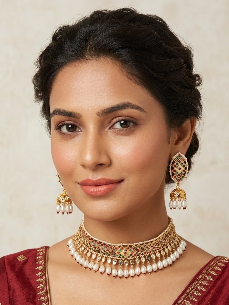 Anushka choker set(multicolour and white)