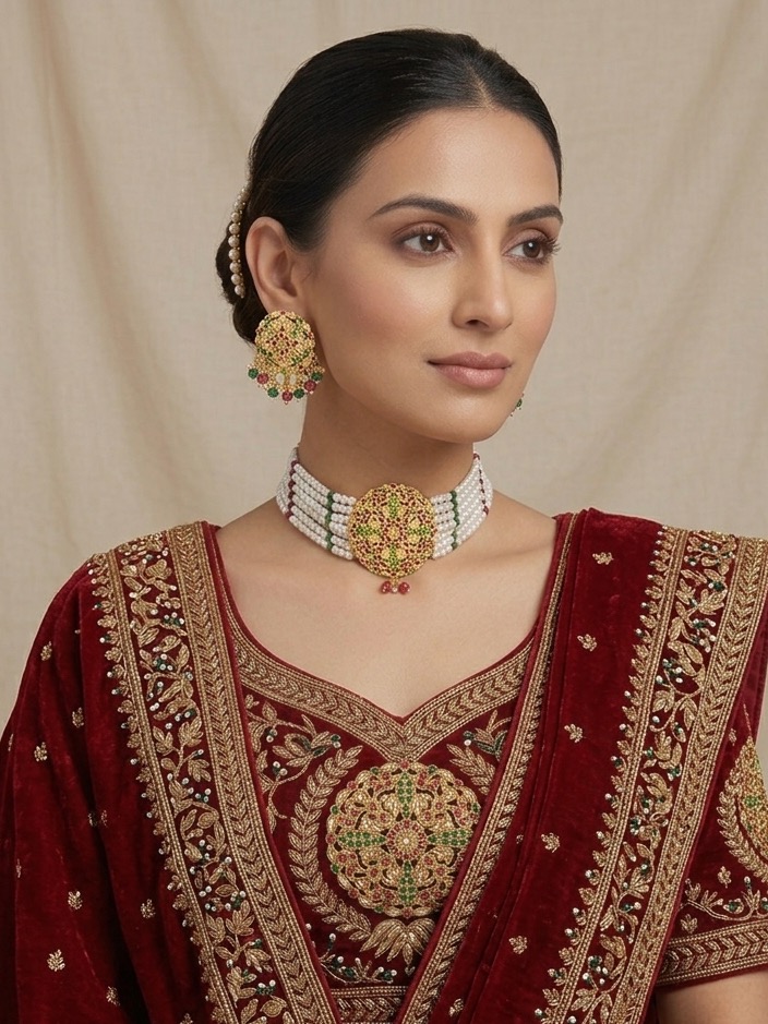 Navya choker set(red green)