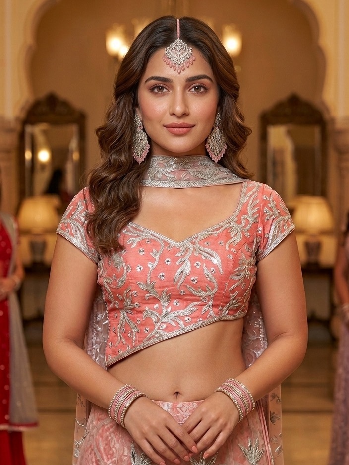 Malvika earrings tika set(silver and peach)