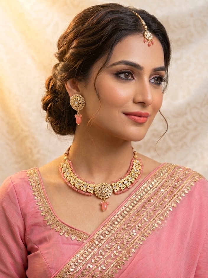 Rashmika necklace set(peach)