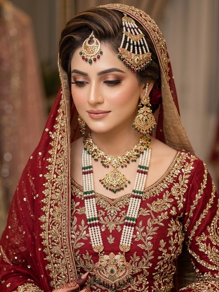 Shagufta bridal set(red green)