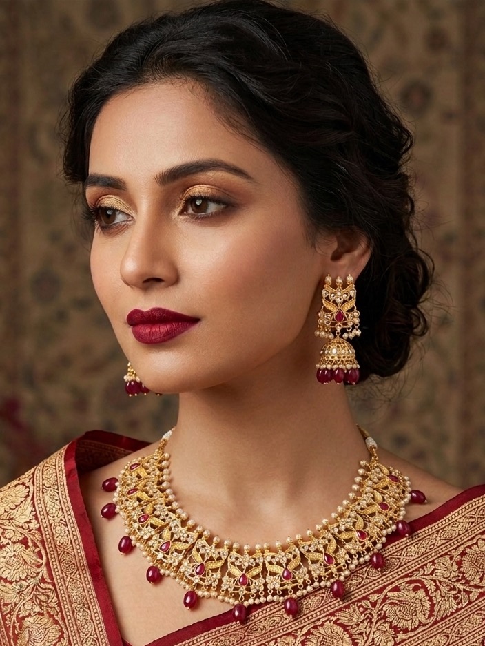 Shahkar necklace set(maroon)