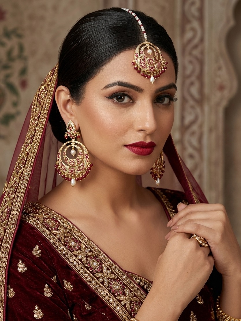 Balreet Earrings Tika Set(Maroon)