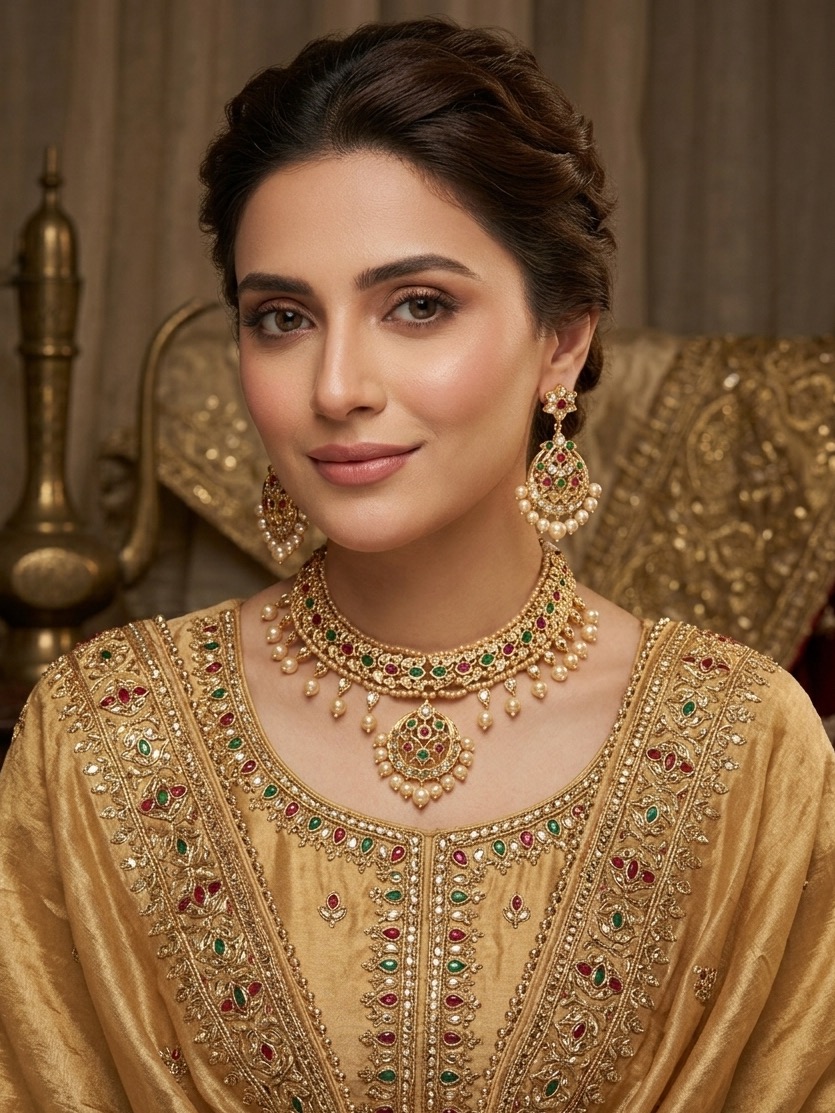 Madhuri necklace set(red green and golden)