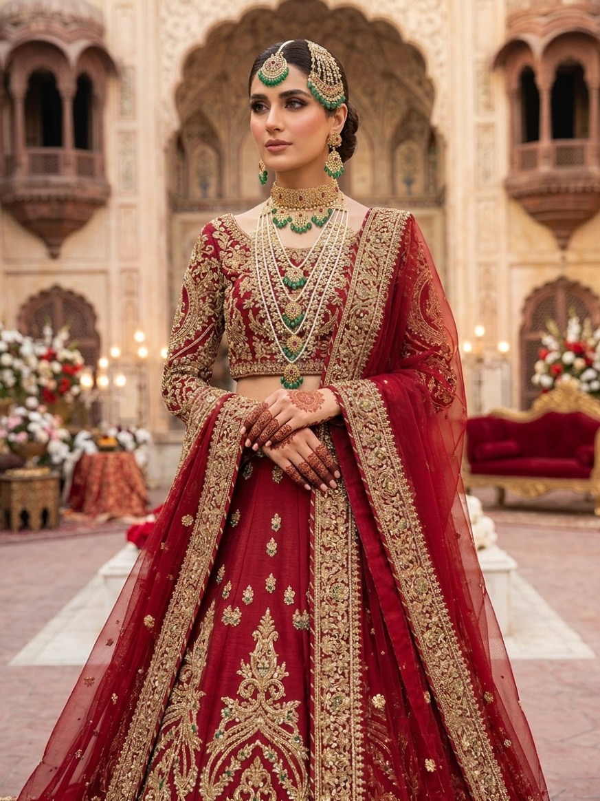 Khwabeeda bridal set(red green)