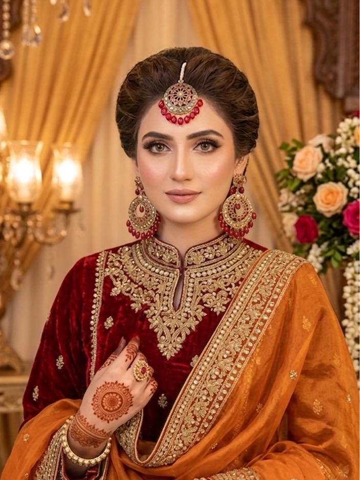 Ghazala Earrings Tika Set(Maroon)