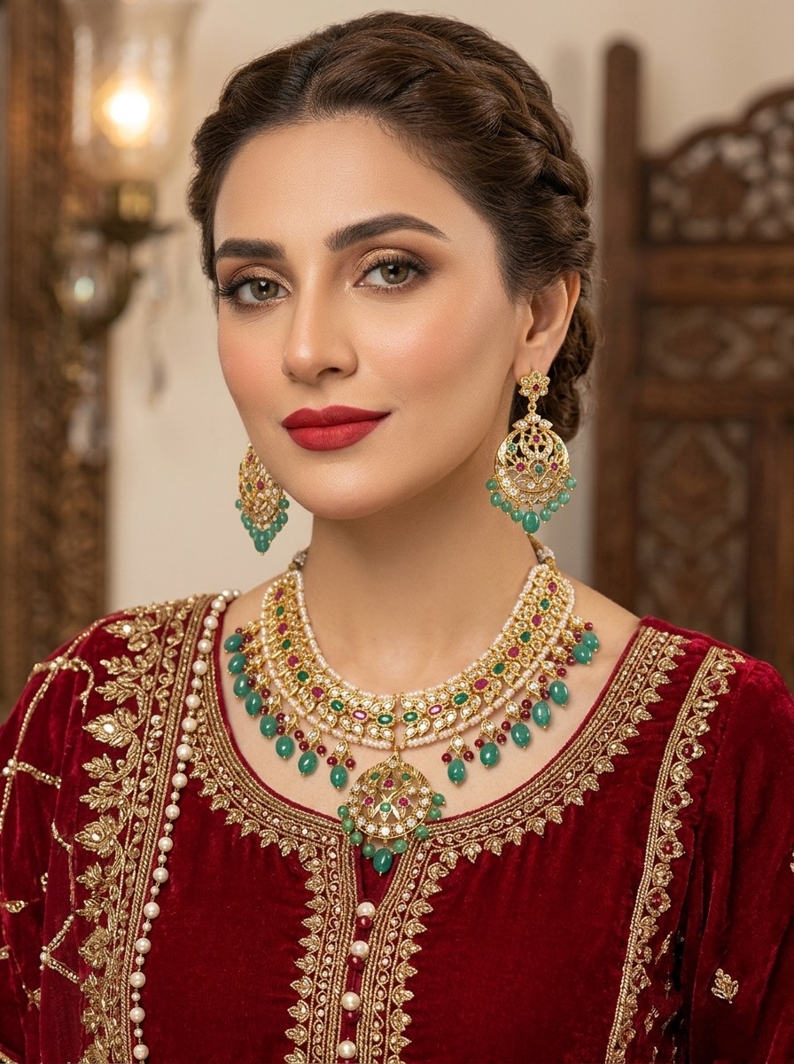 Madhuri necklace set(red green)