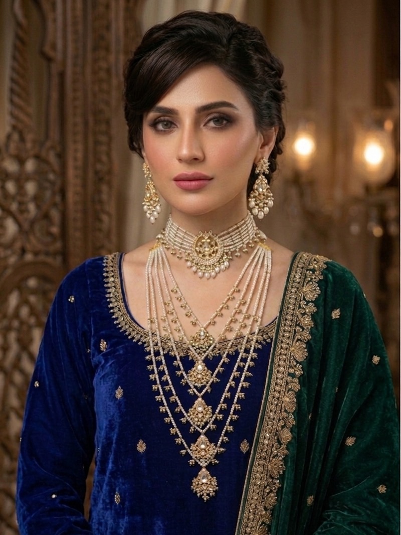 Aleena bridal set(green white)