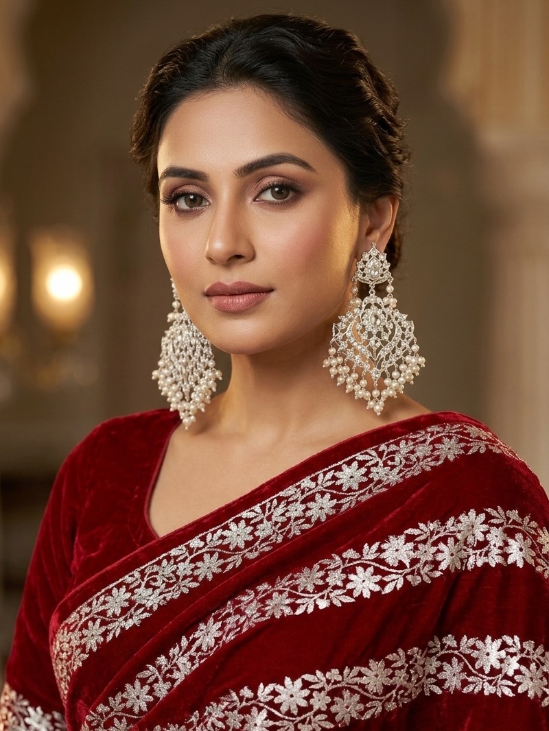 Shambhavi earrings(silver and white)